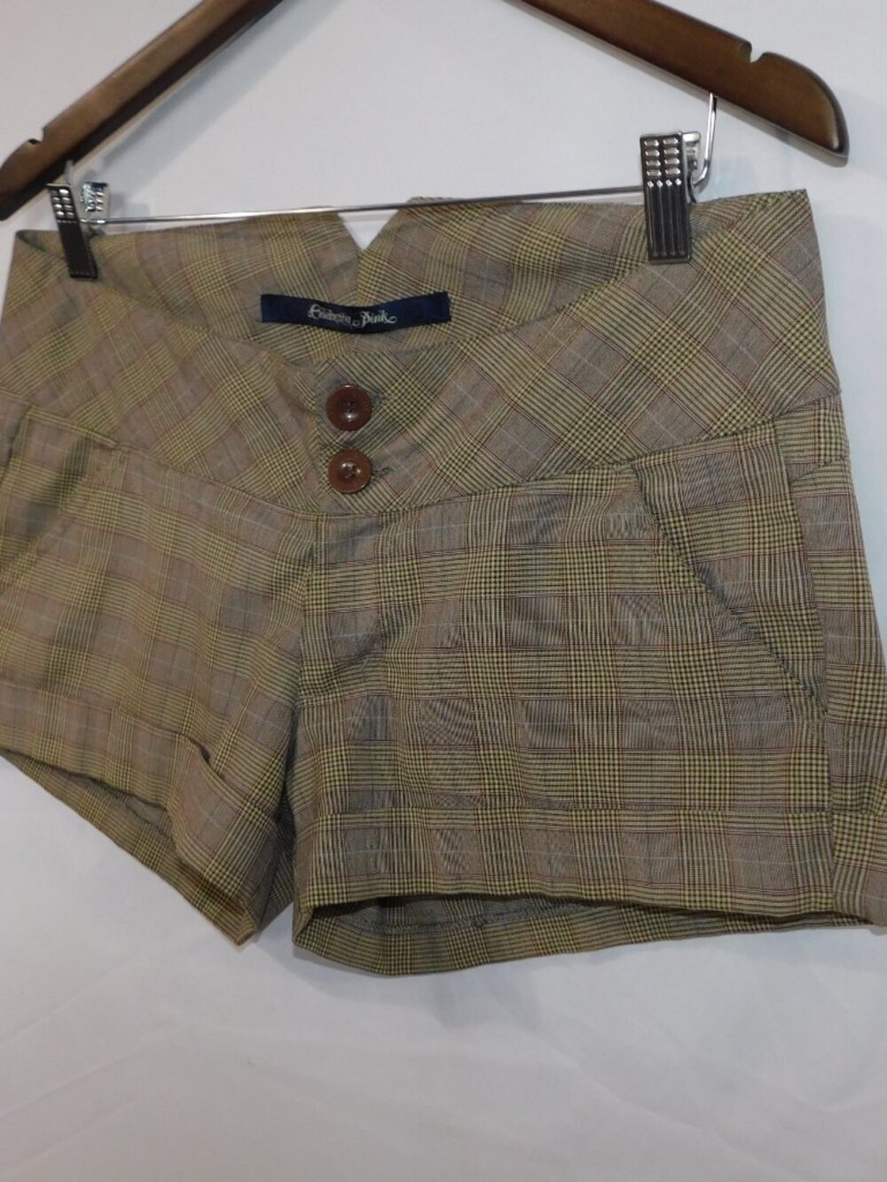 Celebrity Pink Low Rise Glen Plaid Tan Brown 3" Mini Shorts Womens junior 11 - Picture 2 of 7